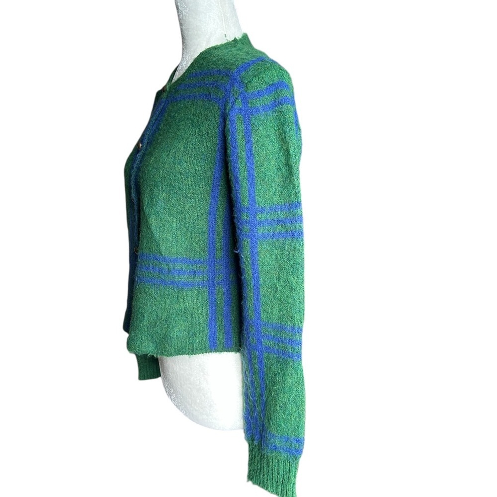 Simons Plaid Knit Button-Up Cardigan – Green & Blue. S/M - Picture 5 of 15